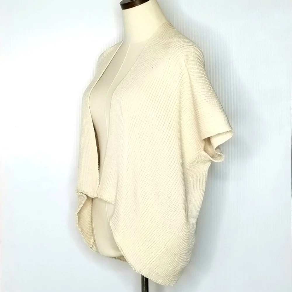 New Save the Ocean Beige Ribbed Kimono Boxy Stretch Open Front Cardigan one size